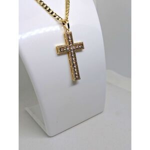 18K Gold Filled 18in. Cuban Link chain Iced Out Cross Pendant stamped Italy 750